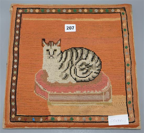 A Victorian needlepoint cat panel